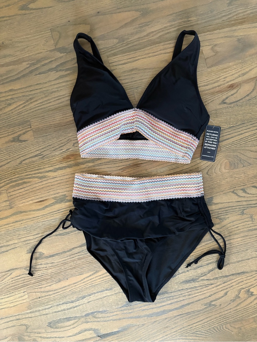 Blooming Jelly Black Women’s Two-Piece Swim Set with Multicolor Trim L